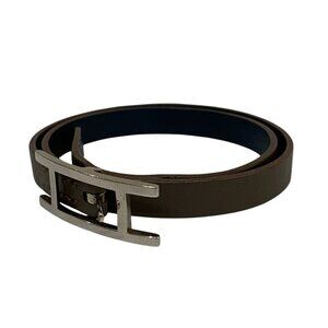 Hermes Be Api Dubretour H Buckle Leather Bracelet Brown Blue